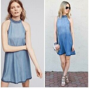 Anthropologie Cloth & Stone Chambray High Neck Dress Xs